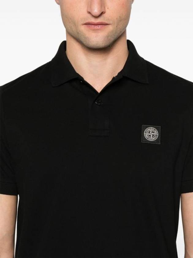 Organic Cotton Elastane Pique Polo Shirt Black - STONE ISLAND - BALAAN 4