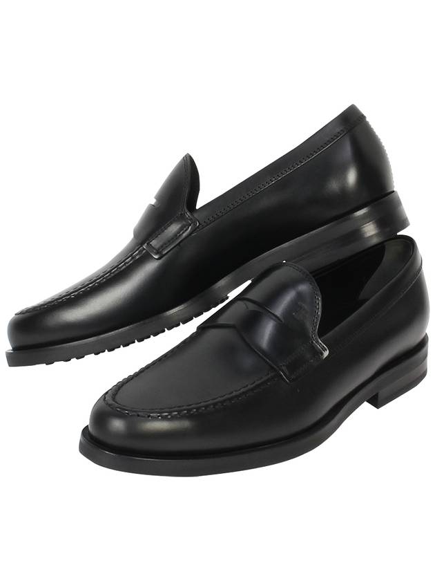 Men's Stamped Monogram Semi Glossy Leather Loafers Black - TOD'S - BALAAN 2