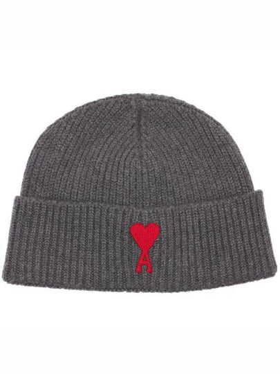 Embroidered Heart Logo Wool Beanie Grey - AMI - BALAAN 2