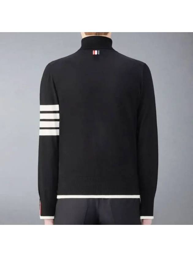 4 Bar Relaxed Fit Fine Merino Wool Turtle Neck Black - THOM BROWNE - BALAAN 3