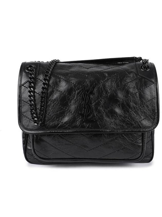Monogram Niki Vintage Leather Medium Shoulder Bag Black - SAINT LAURENT - BALAAN 2