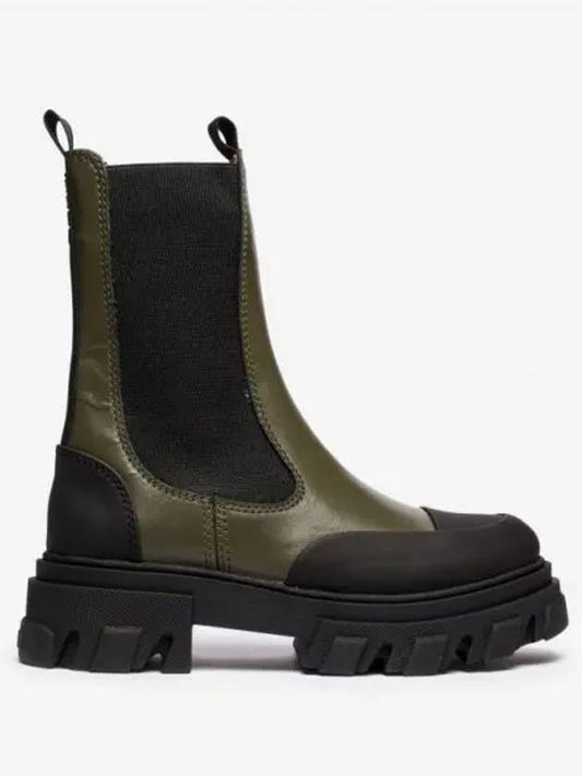 Leather Mid Chelsea Boots Khaki - GANNI - BALAAN 2