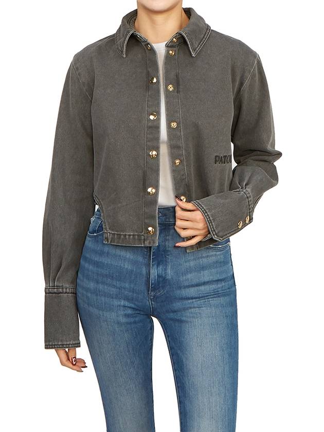 Embroidered Logo Cropped Denim Jacket Grey - PATOU - BALAAN 9