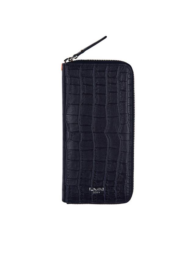 Unisex Crocodile Embossed Long Wallet Navy - LMN3011 - BALAAN 1