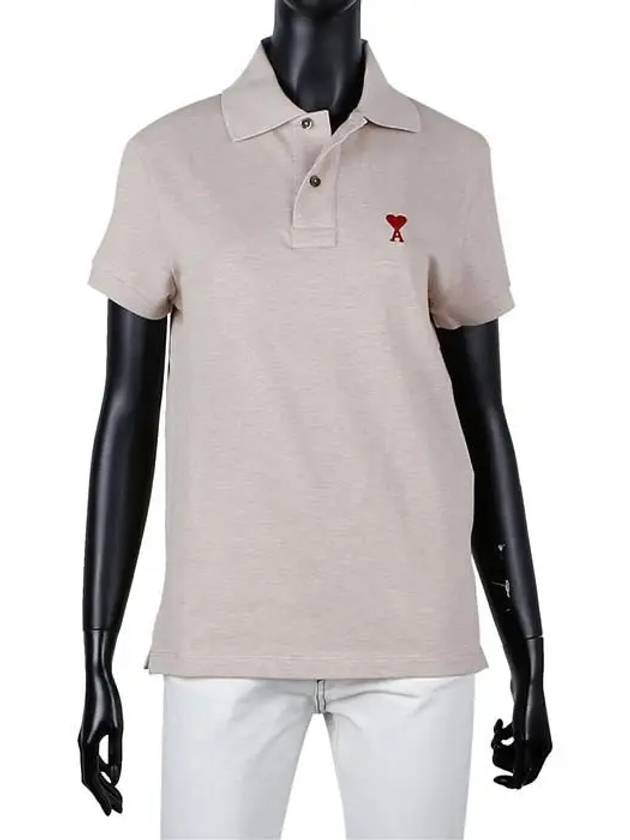 Men's Heart Logo Polo Shirt Beige - AMI - BALAAN 6