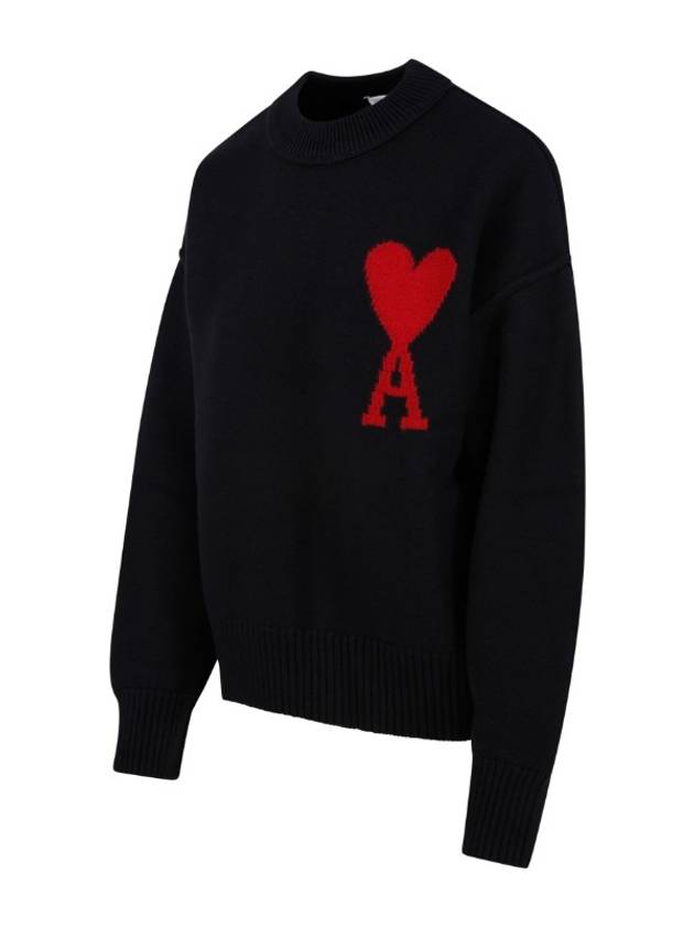 Intarsia Big Heart Logo Wool Knit Top Black - AMI - BALAAN 3