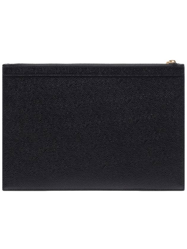 Pebble Grain Three Stripes Zipper Small Clutch Bag Black - THOM BROWNE - BALAAN 5