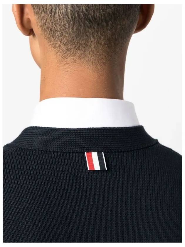 RWB Striped Intarsia Cotton Cardigan Navy - THOM BROWNE - BALAAN 4