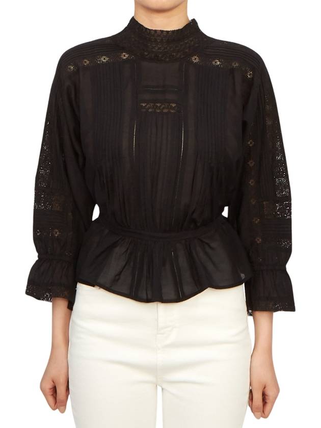 Women's Lace Crew Neck Cotton Blouse Black - VANESSA BRUNO - BALAAN 2