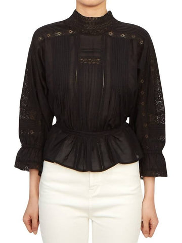 Women's Lace Crew Neck Cotton Blouse Black - VANESSA BRUNO - BALAAN 1