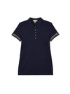 Women's Garrone Check Short Sleeve Polo Shirt Navy - BURBERRY - BALAAN 1