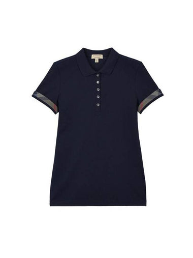 Women's Garrone Check Short Sleeve Polo Shirt Navy - BURBERRY - BALAAN 1