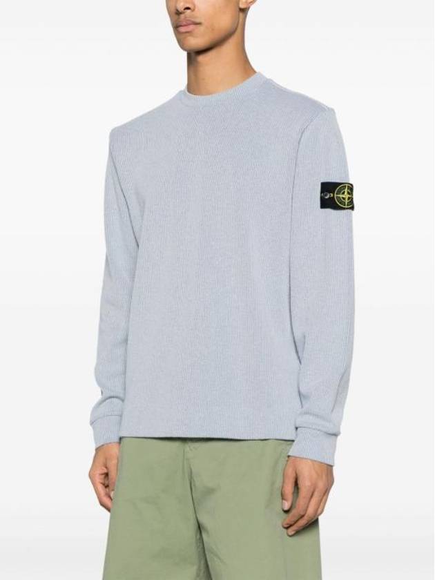 Compass Badge Crew Neck Ribbed Cotton Knit Top Sky Blue - STONE ISLAND - BALAAN 7