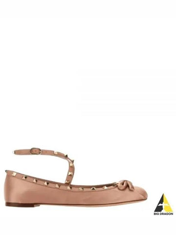 24 4W0S0HB6 SWH GF9 4W2S0HB6 Rockstud Satin Ballerina Shoes - VALENTINO - BALAAN 1