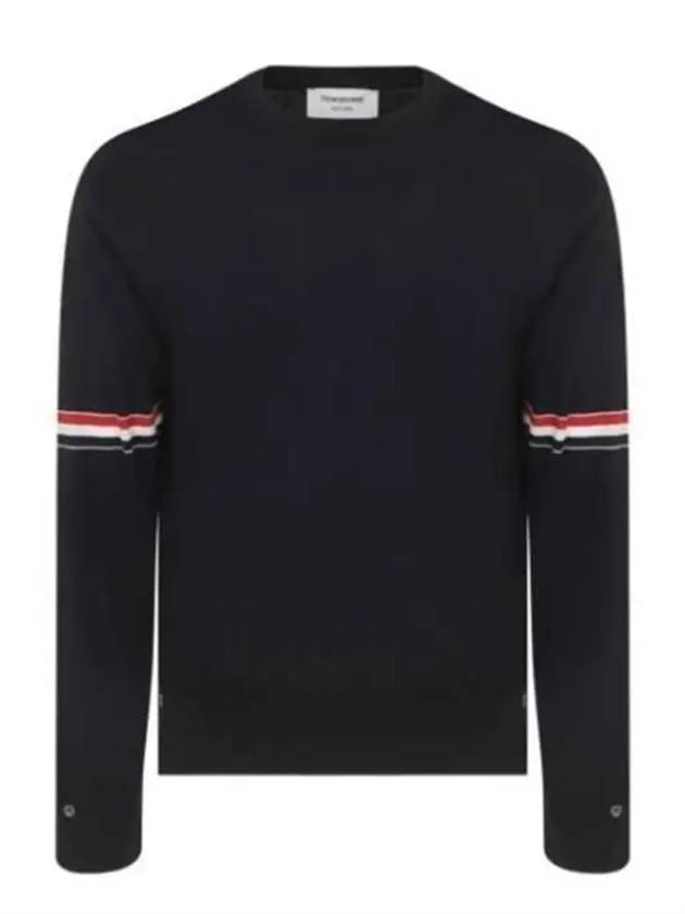 Merino Striped Crew Neck Knit Top Navy - THOM BROWNE - BALAAN 2