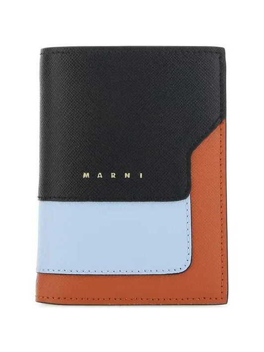 Saffiano Leather Color Block Half Wallet Black - MARNI - BALAAN 1