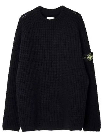 Pure wool knotted ribbed stitch crew neck knit loose fit men - STONE ISLAND - BALAAN 1