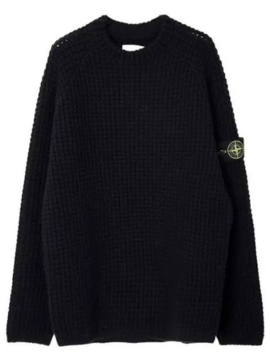 Pure wool knotted ribbed stitch crew neck knit loose fit - STONE ISLAND - BALAAN 1