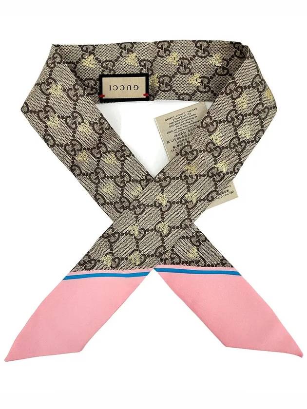 GG Bee Motif Silk Neck Bow Scarf Beige Pink - GUCCI - BALAAN 2