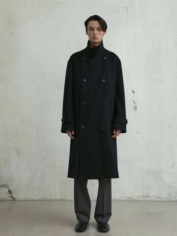 Men's Lamb Wool Officer Double Coat Black - FILLCHIC - BALAAN 1