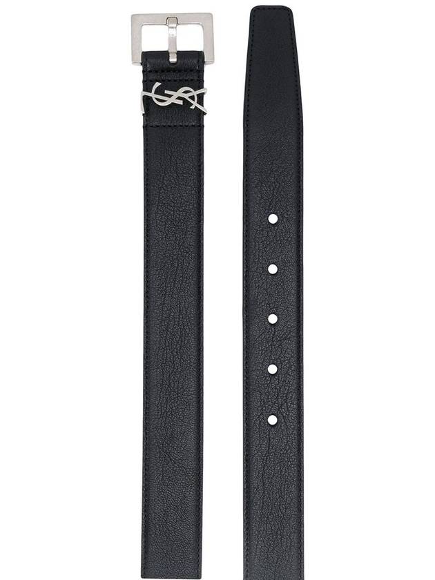 Silver Hardware Monogram Buckle Leather Belt Black - SAINT LAURENT - BALAAN 4