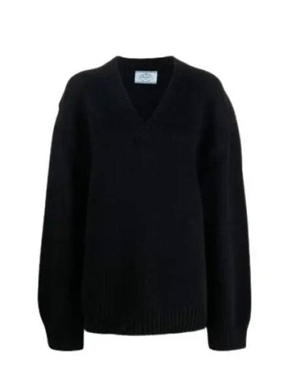 Wool Cashmere V-Neck Knit Top Black - PRADA - BALAAN 2