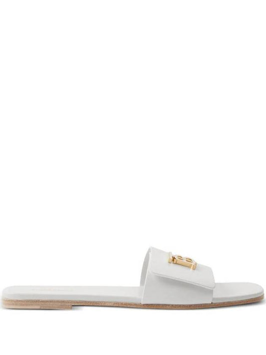 Logo Leather Slippers White - BURBERRY - BALAAN 1