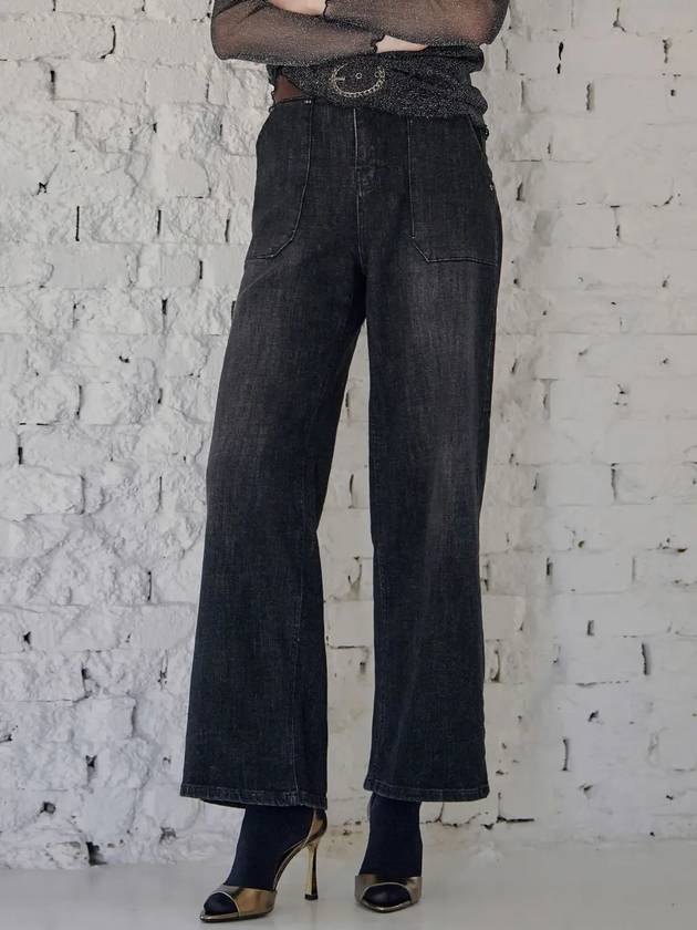 Hidden banding high waist brushed black and blue denim pants - MAXZA - BALAAN 1