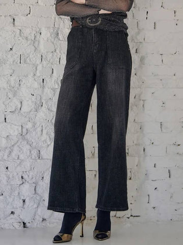 Hidden banding high waist brushed black and blue denim pants - MAXZA - BALAAN 1