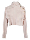 High-Neck Cut-Out Button Ribbed Knit Turtleneck Pink - BALMAIN - BALAAN 10