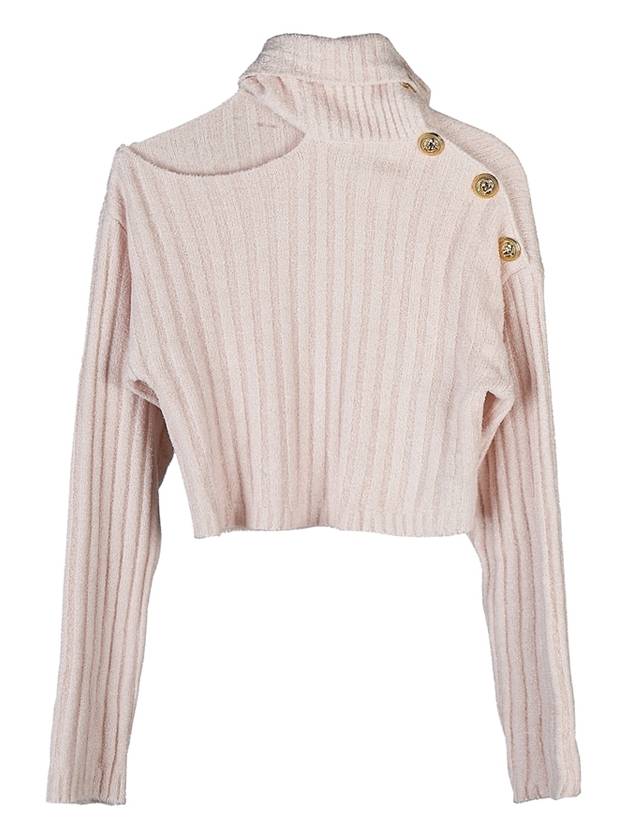 High-Neck Cut-Out Button Ribbed Knit Turtleneck Pink - BALMAIN - BALAAN 10