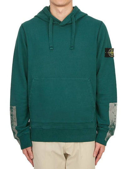 Tape For Print Brushed Cotton Fleece Hoodie Petrol Green - STONE ISLAND - BALAAN 2