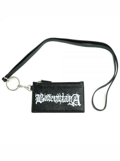 Logo Print Neck Strap Leather Card Wallet Black - BALENCIAGA - BALAAN 2