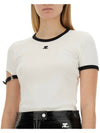 Women s Buckle Contrast Logo Short Sleeve T Shirt White Black 124JTS115JS00700098 - COURREGES - BALAAN 3