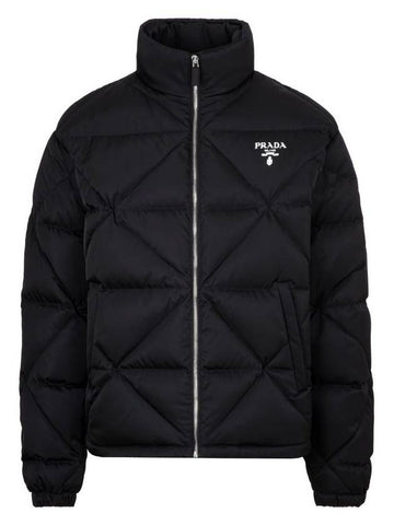 Re-Nylon Logo Quilted Puffer Padding Black - PRADA - BALAAN.