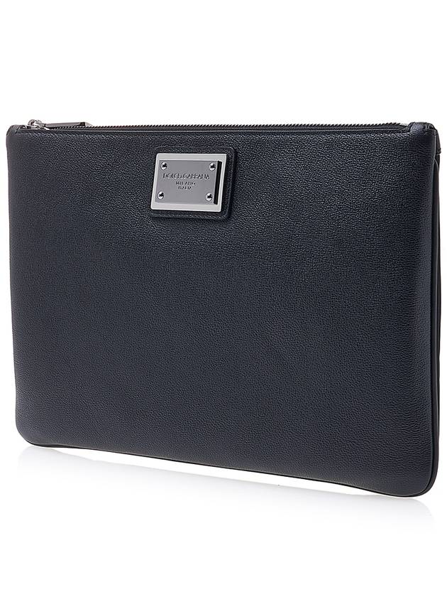 Metal Logo Grain Calfskin Clutch Bag Black - DOLCE&GABBANA - BALAAN 3