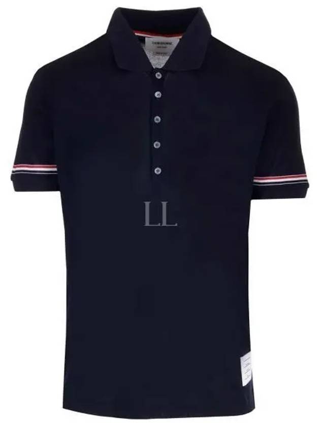 Lightweight Cotton Short Sleeve Polo Shirt Navy - THOM BROWNE - BALAAN 2