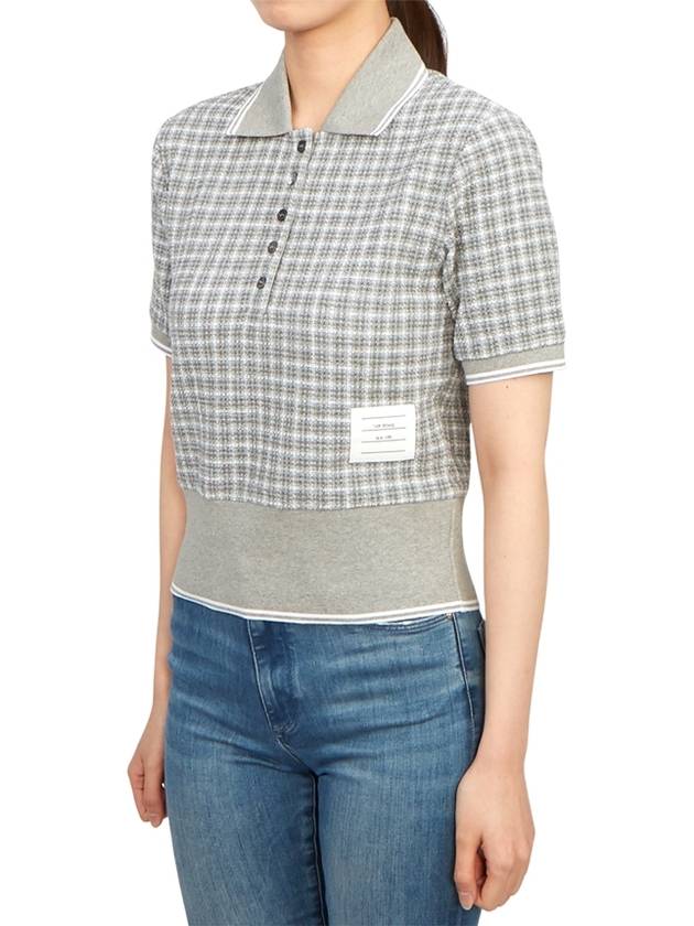 Checked Tweed Shrunken Short Sleeve Polo Grey - THOM BROWNE - BALAAN 5