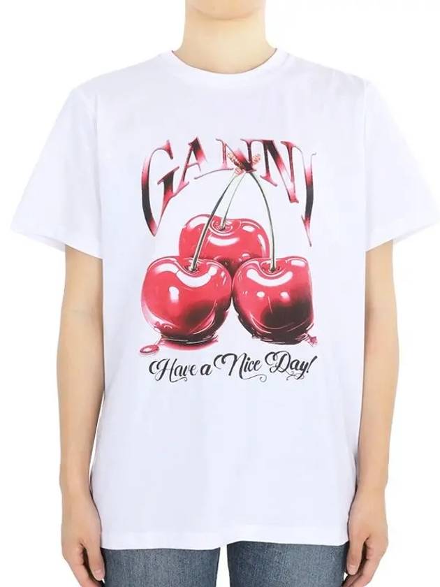 Basic Cherry Relax Jersey Short Sleeve T-Shirt White - GANNI - BALAAN 3