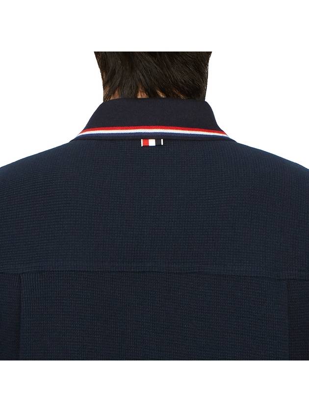 Three-Line Collar Texture Cotton Short Sleeve Shirt Navy - THOM BROWNE - BALAAN 7