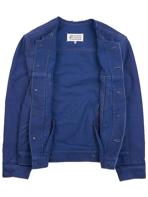 Collarless Distressed Cotton Denim Jacket Blue - MAISON MARGIELA - BALAAN 11