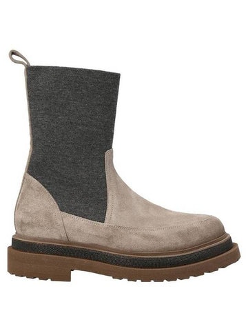 Moniret Knit Ankle Chelsea Boots Brown Gray - BRUNELLO CUCINELLI - BALAAN 1