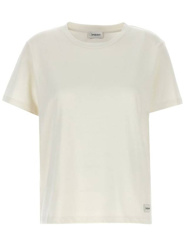 Logo Patch Crew Neck Short Sleeve T-Shirt White - SAINT LAURENT - BALAAN 2