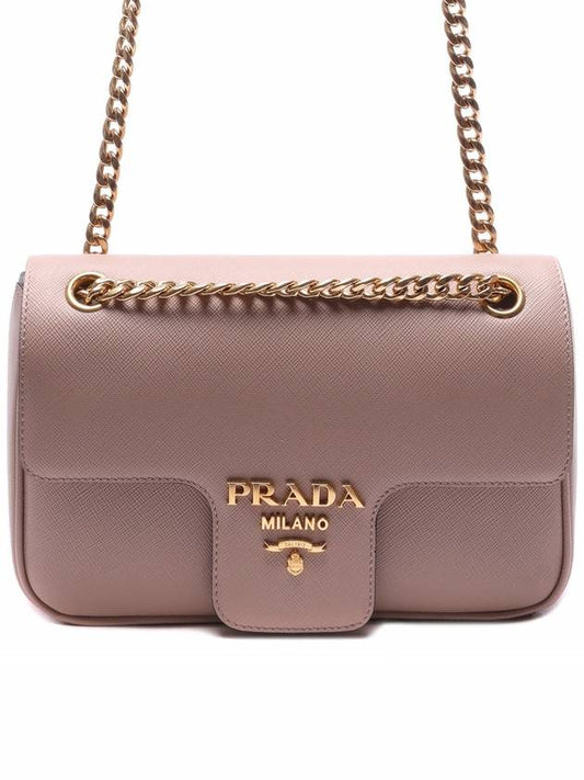 Women's Saffiano Gold Logo Chain Shoulder Bag - PRADA - BALAAN 1