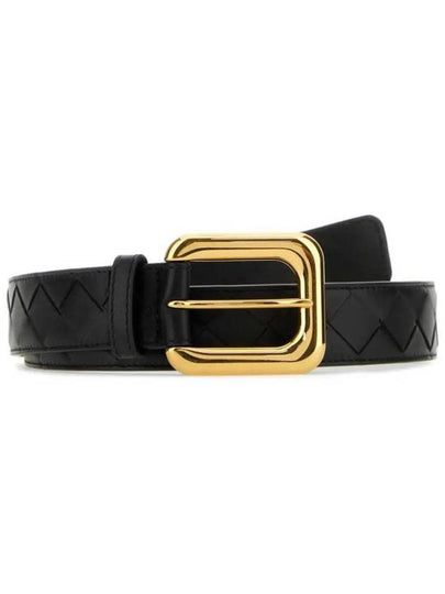 Regular Intrecciato Gold Buckle Leather Belt Black - BOTTEGA VENETA - BALAAN 2