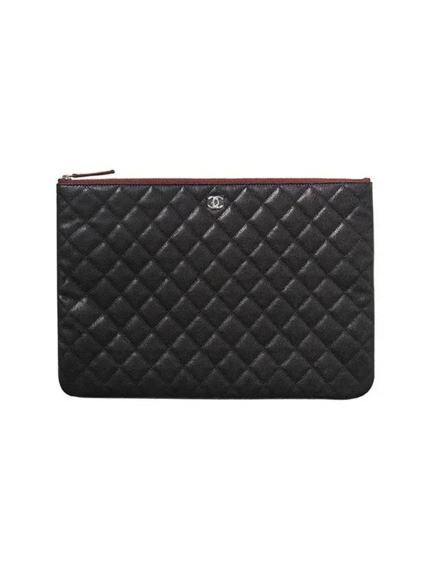 Large Classic Caviar Silver Logo Clutch Bag Black - CHANEL - BALAAN 1