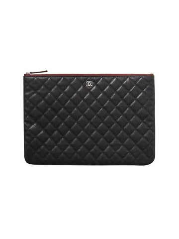 Large Classic Caviar Silver Logo Clutch Bag Black - CHANEL - BALAAN 1