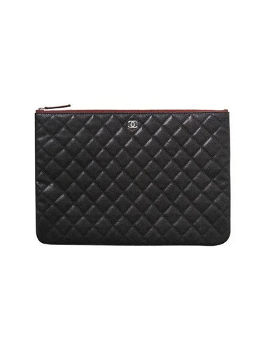 Large Classic Caviar Silver Logo Clutch Bag Black - CHANEL - BALAAN 1