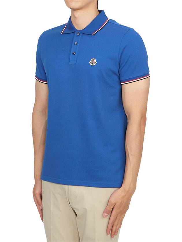 Stripe Trimming Logo Short Sleeve Polo Shirt Blue - MONCLER - BALAAN 3