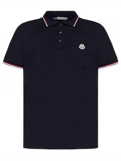 Small Logo Patch Short Sleeve Cotton Polo Shirt Navy - MONCLER - BALAAN 2